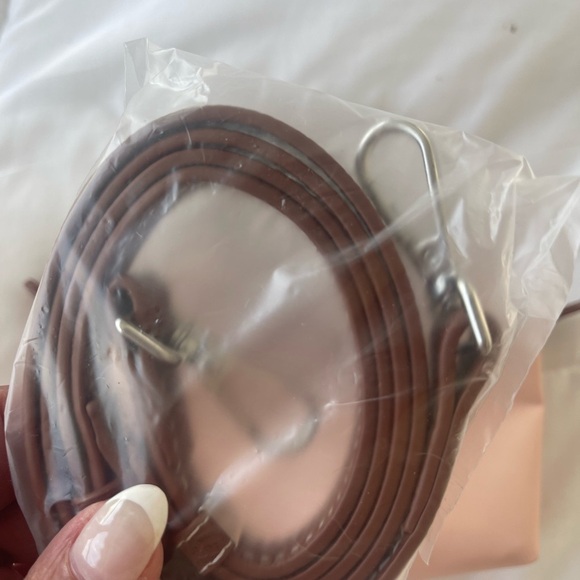 PINK CLOUDS MINI BAG W BROWN DETAIL AND CROSSBODY STRAP! NWT - Picture 4 of 6